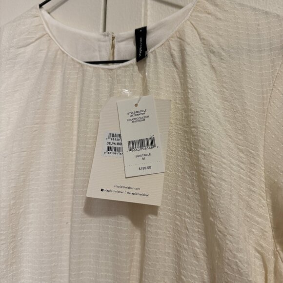 STAPLE THE LABLE | NWT | cream clinched waist tiered midi dress | SIZE M - Picture 3 of 6